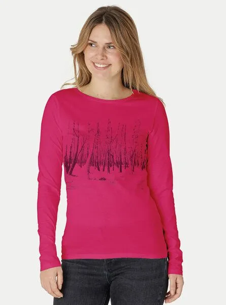 Peaces.bio - handbedruckte Biomode Peaces.bio - handbedruckte Biomode Damen Langarmshirt Woodland, Pink, – Produktbild 1 von 2