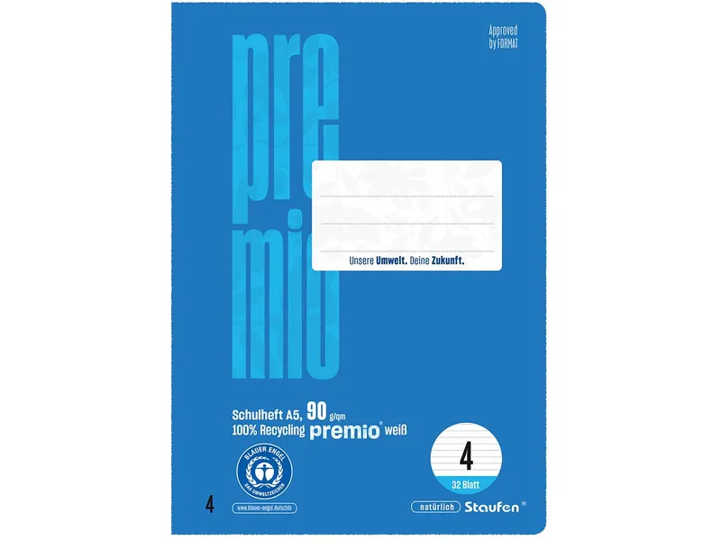 Staufen Staufen Schulheft "premio" DIN A5, 32 Blatt, 90 g/m², Lineatur 4 – Produktbild 2 von 3