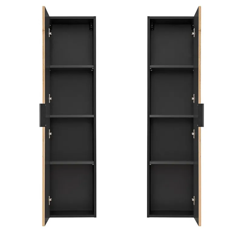 Lomadox Hochschrank XANTEN-56 anthrazit, Wotan Eiche Nb., schwarze Rillen, Softclose, Braun|grau, – Produktbild 3 von 5