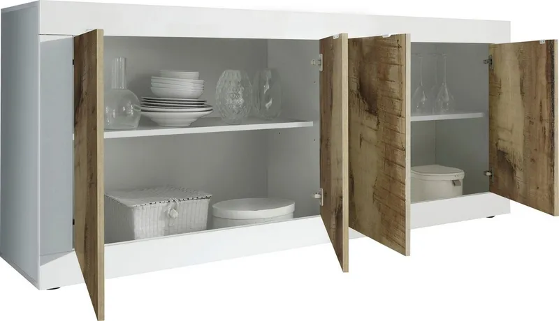 Home affaire Sideboard Basic Breite 207 cm, Kommode 4 Türen, Anrichte, Metallgriff, moderne Rahmenoptik, viel Stauraum, Farbauswahl, Weiß, – Produktbild 4 von 8