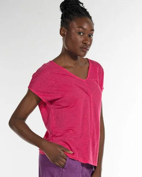 Alma & Lovis Alma & Lovis V-Neck Shirt im Loose-Fit aus reinem Leinen | Linen V-Neck, Pink, – Produktbild 2 von 3