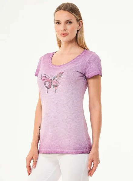 ORGANICATION ORGANICATION Cold Pigment Dyed T-Shirt T-Shirt aus Bio-Baumwolle mit Schmetterling-Print, Lila(purple), – Produktbild 3 von 4