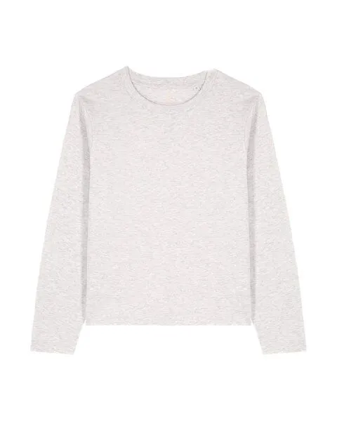 YTWOO YTWOO Basic Damen Langarmshirt aus 100% Biobaumwolle, Cremeweiß meliert, – Produktbild 3 von 4