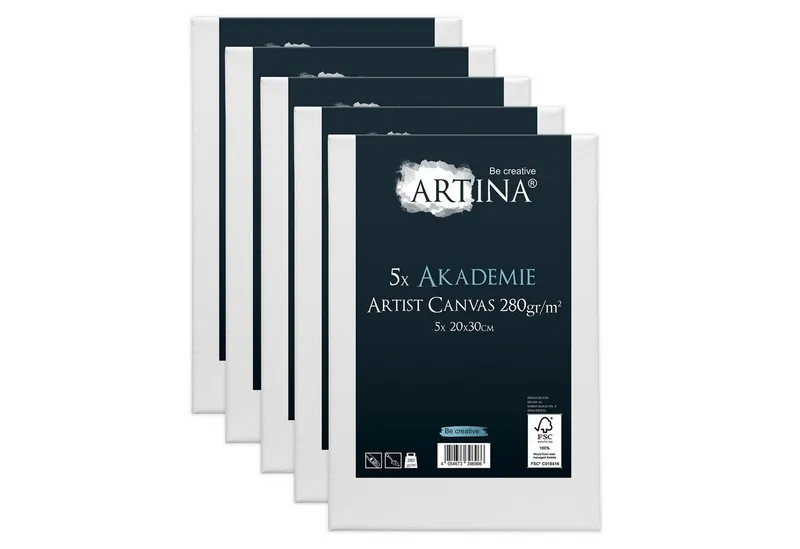 Artina Keilrahmen Akademie Leinwand, 20x30cm, Weiß, 5er Set, FSC, 100% Baumwolle, Canvas, 280 g/m², vorgrundiert, Galerieheftung & gefaltet, Weiß, – Produktbild 2 von 5
