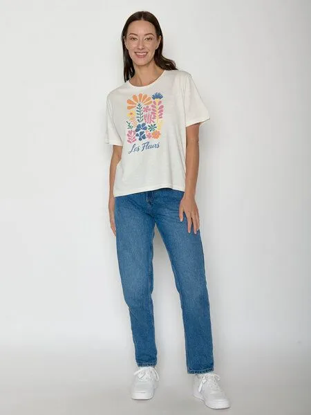 GreenBomb GREENBOMB Les Fleurs Nova - Kastiges T-Shirt aus Bio-Baumwolle / hochwertiger Print / GOTS / Fair & Vegan, Weiß (mondstein), – Produktbild 3 von 4