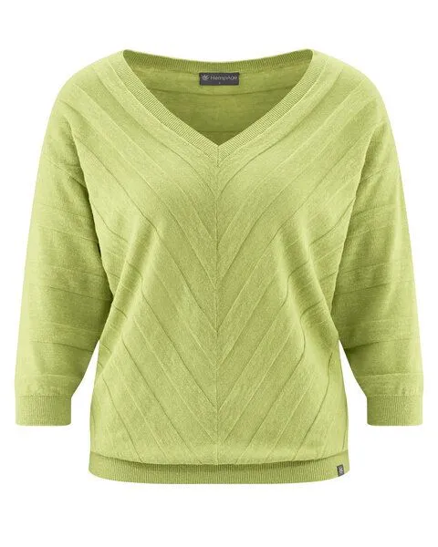 HempAge HempAge Pullover mit V-Ausschnitt Hanf/Biobaumwolle, Bamboo (grün), – Produktbild 3 von 4