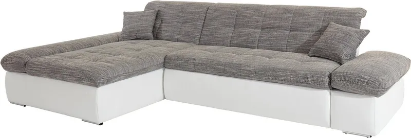 DOMO collection Ecksofa MORIC 300x172 cm, XXL-Sofa mit viel Platz, L-Form, auch in Cord, wahlweise mit Bettfunktion und Armteilverstellung, Grau|weiß, – Produktbild 4 von 8