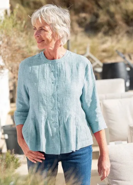 Heidekönigin Heidekönigin Leinenbluse mit Falten Delavé, Mint, – Produktbild 1 von 2