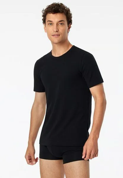 Schiesser Schiesser 2er Pack kurzarm Shirt Biobaumwolle 95/5, Schwarz, – Produktbild 1 von 3