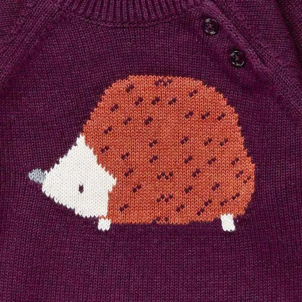 Sense Organics Sense Organics Baby Strickpullover, Modell NAVIN, Igel auf bordeauxrot melange, – Produktbild 4 von 4