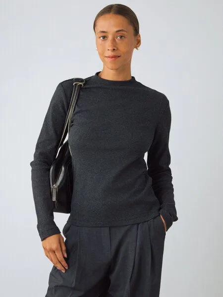Honest Basics Honest Basics Damen Langarm Shirt mit Stehkragen aus Bio- und recycelter Baumwolle, Basalt, – Produktbild 1 von 4
