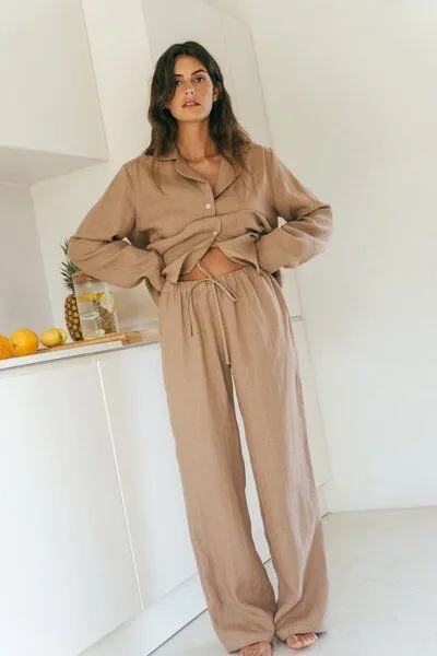 AmourLinen AmourLinen Langarm-Pyjama-Set Nightly, Rosy brown (braun), – Produktbild 3 von 4