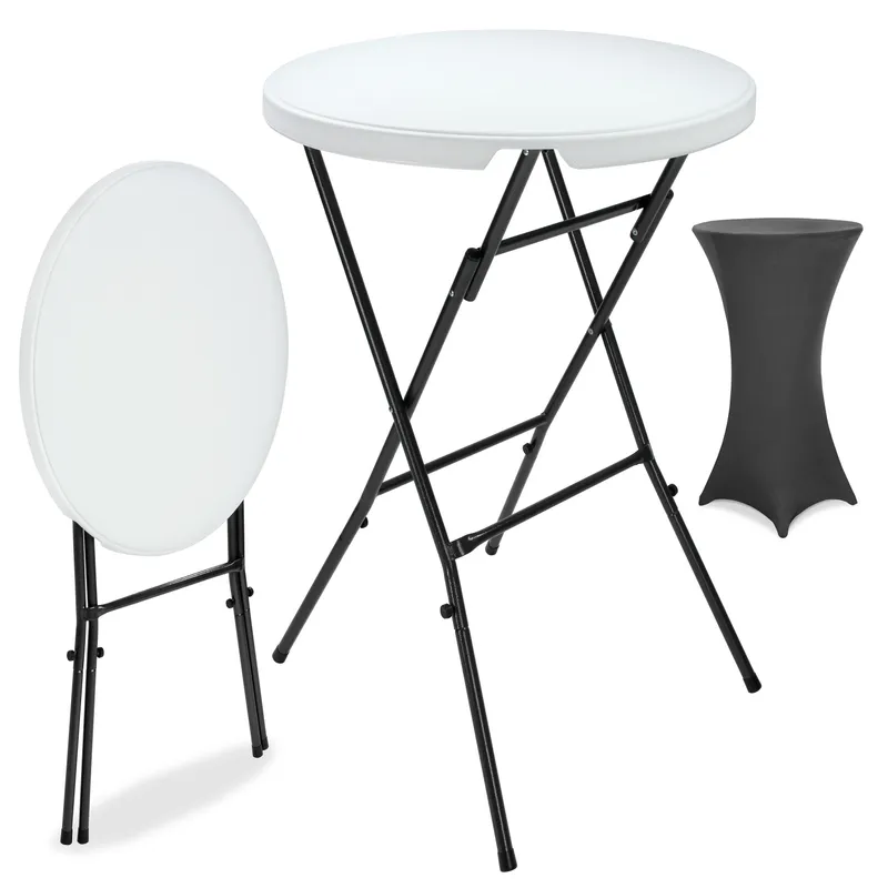 Casaria® Stehtisch Weiß mit Husse Anthrazit Ø72cm klappbar 110cm Höhe – Produktbild 1 von 2