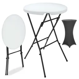 Casaria® Stehtisch Weiß mit Husse Anthrazit Ø72cm klappbar 110cm Höhe – Produktbild 1 von 1