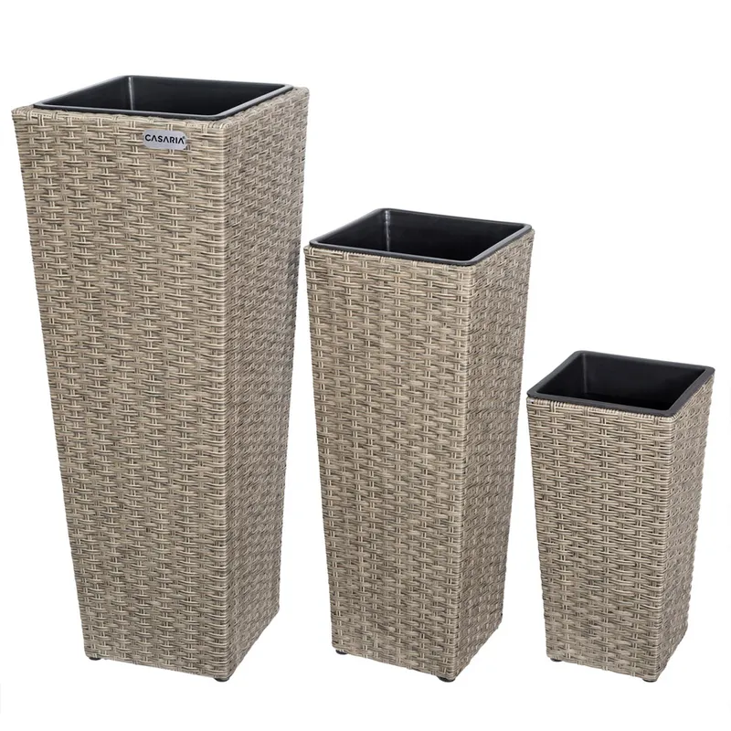 Casaria® Polyrattan Blumentopf 3er-Set Creme, Creme, – Produktbild 1 von 2