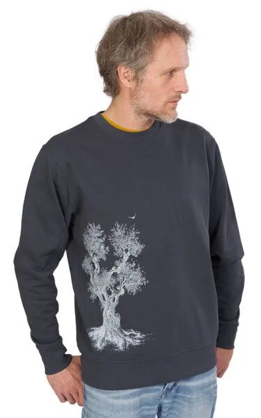 Life-Tree Life-Tree Sweater aus Biobaumwolle Fairwear Unisex "Olive Tree" in India Ink – Produktbild 3 von 5