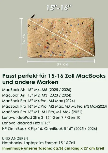 BY COPALA BY COPALA 15–16 Zoll Kork Laptoptasche mit Zipper – Produktbild 2 von 4
