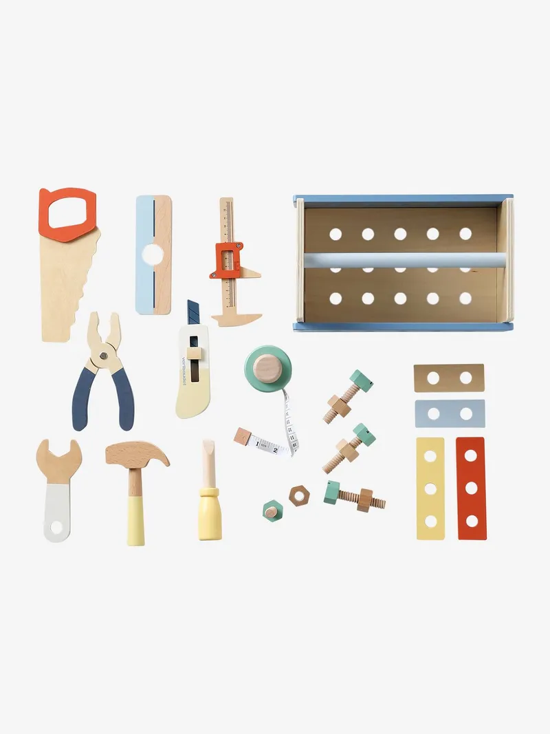 Vertbaudet Vertbaudet Spiel-Werkzeugkasten aus Holz FSC®, Blau, – Produktbild 2 von 2