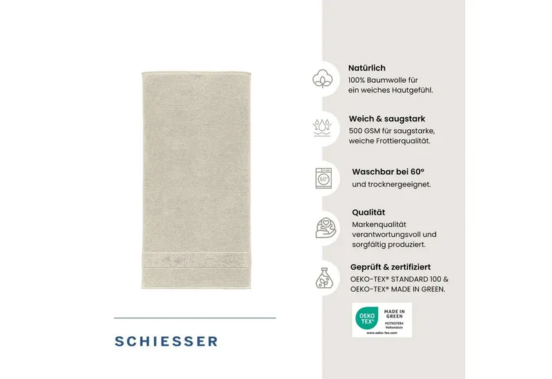 Schiesser Schiesser Handtücher Turin aus 100% Baumwolle in dezenter Reiskornoptik, Frottier (Set, 4-St), OEKO-TEX® MADE IN GREEN, Beige, – Produktbild 2 von 5