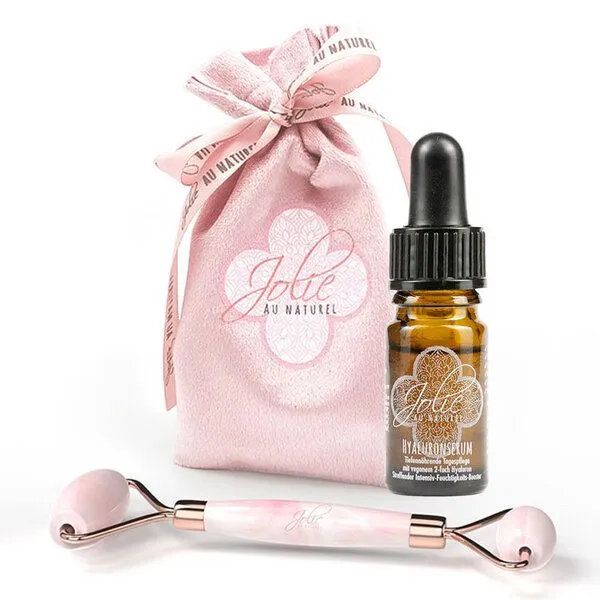Jolie au naturel Jolie au naturel Geschenkset I Bestseller Hyaluron Serum I Retinol I Vitamin C + Rosenquarz Roller – Produktbild 1 von 4