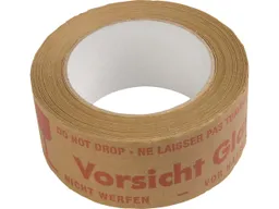 Kraftpapier-Packband mit Aufdruck "Vorsicht Glas", 50 mm x 50 m, rot auf braun – Produktbild 1 von 1