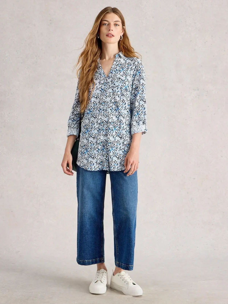 White Stuff Langgeschnittene Bluse Annie - 36/R, Weiß print, – Produktbild 2 von 4