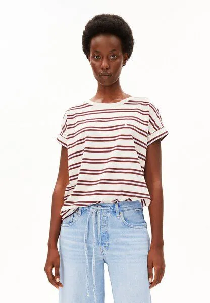 ARMEDANGELS ARMEDANGELS IDAARA STRIPES Damen T-Shirt aus Bio-Baumwolle, Undyed-velvet red-soft blue, – Produktbild 1 von 4