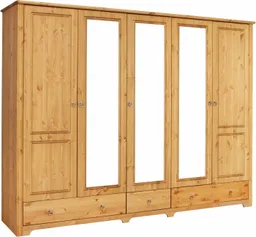 OTTO home Kleiderschrank Hugo (3 Breiten: 106/200/245 cm H/T ca. 190/58 cm) aus massiver Kiefer im Landhausstil, mit Spiegel – Produktbild 1 von 1