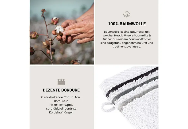 Schiesser Schiesser Waschhandschuh Skyline Color aus 100 % Baumwolle mit eleganter Streifenbordüre, (5-St), OEKO-TEX® MADE IN GREEN, Weiß, – Produktbild 4 von 5