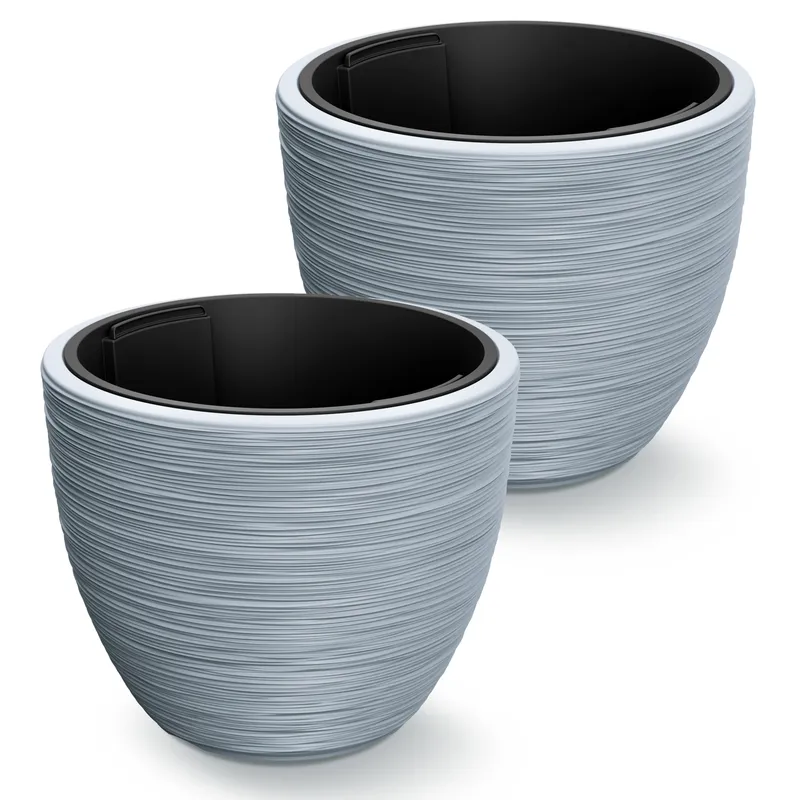 Casaria® Blumentopf Rillen 2er-Set Grau Kunststoff 40x32cm – Produktbild 1 von 2