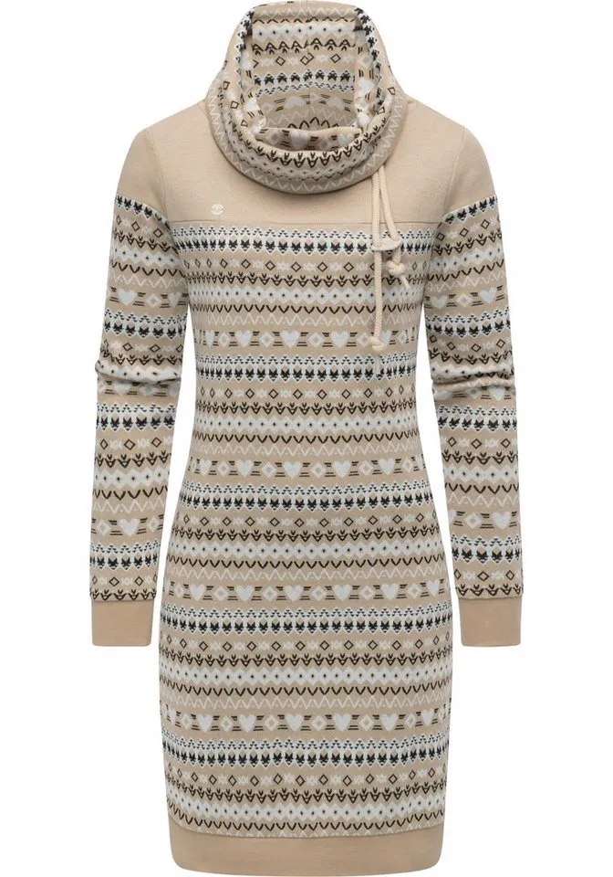 ragwear ragwear Sweatkleid Chlloe Jacquard YOUMODO stylisches Langarmkleid mit verspieltem Print, Beige|braun, – Produktbild 1 von 5