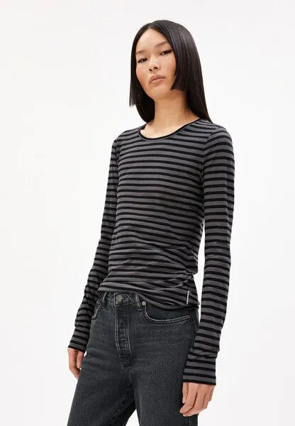 ARMEDANGELS ARMEDANGELS ENRICCAA STRIPES Damen Longsleeve Slim Fit aus Bio-Baumwolle, Iron cast-black, – Produktbild 1 von 4