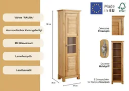 OTTO home Vitrine Rauna Vitrinenschrank, Stauraumchrank Höhe 180 cm, aus massiver Kiefer, FSC®-zertifiziert – Produktbild 1 von 1