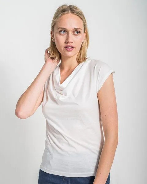 Alma & Lovis Alma & Lovis Shirt mit Wasserfall-Ausschnitt, aus Bio-Baumwolle | Short Cascade, Weiss, – Produktbild 1 von 4