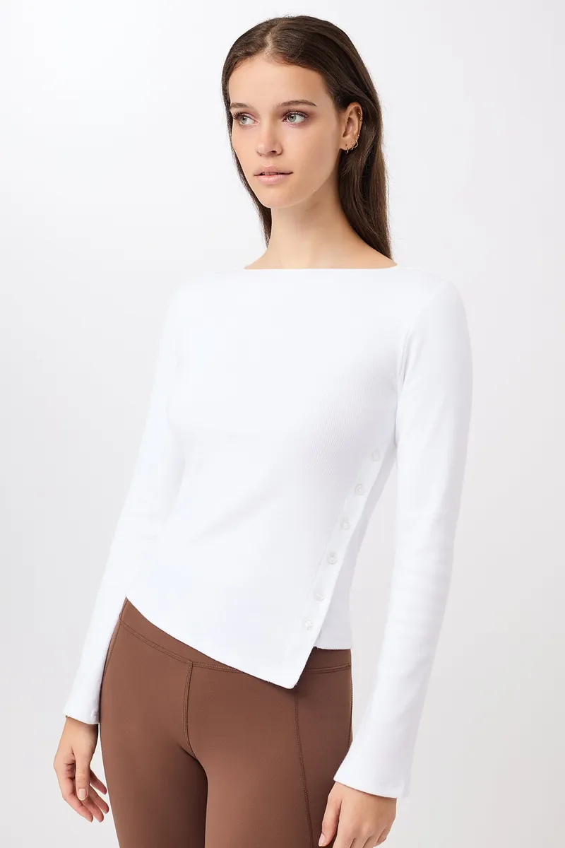 mandala MANDALA Damen vegan Longsleeve Side Button Weiß, Weiß, – Produktbild 1 von 2