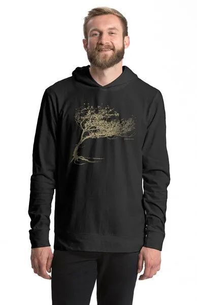 Peaces.bio - handbedruckte Biomode Peaces.bio - handbedruckte Biomode Bio-Jersey-Kapuzensweater Unisex "Windy Tree", Schwarz, – Produktbild 2 von 2