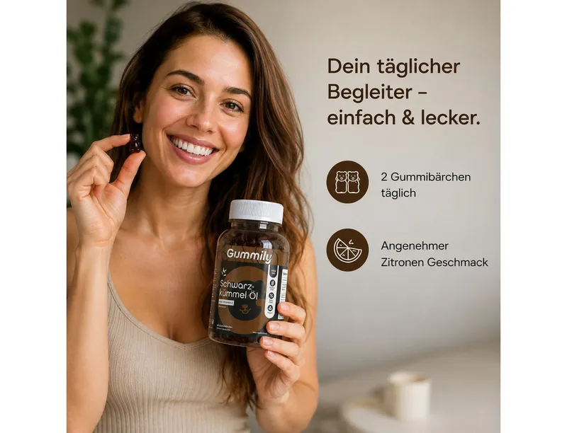 Gummily® Schwarzkümmelöl Gummibärchen, 60 St., 21 mg Thymochinon (TQ) - Vitamin E – Produktbild 3 von 4