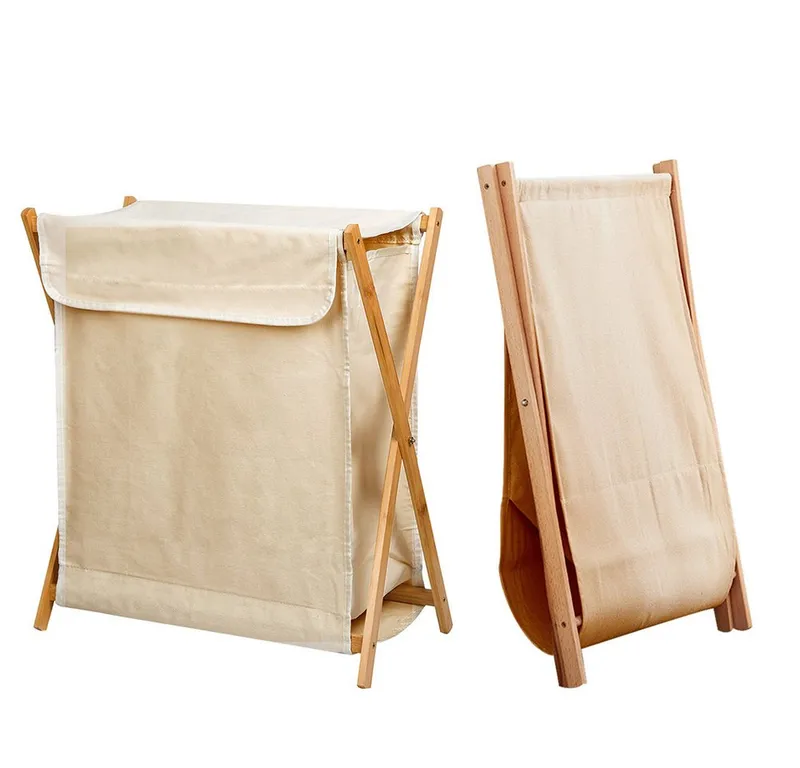 JEOBEST Wäschekorb Wäschekorb aus Bambus, Wäscheschrank, Klappbarer Wäschesortierer, (1 St) mit Wäschesammler, X-förmige Wäschebox, Beige, – Produktbild 2 von 5