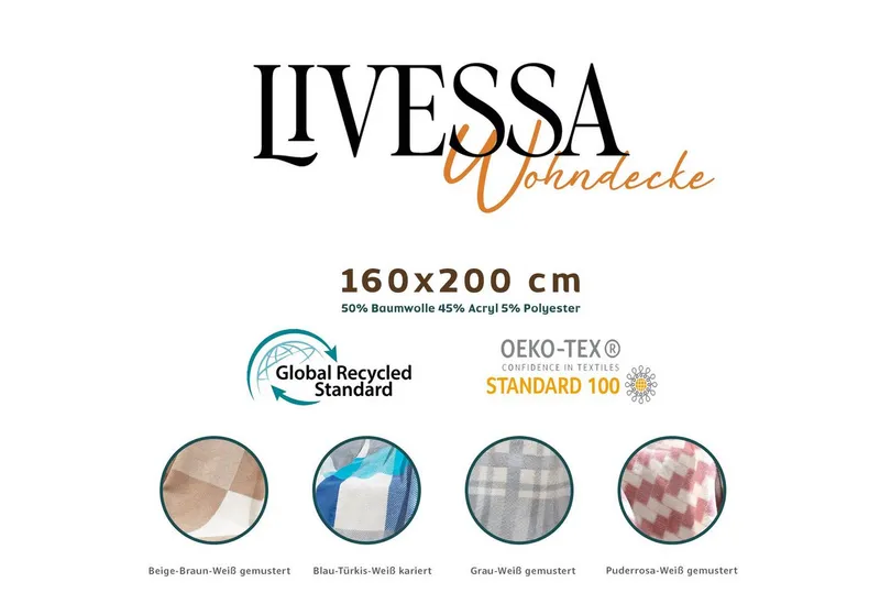 Wohndecke Wohndecke - 4 Jahreszeiten -160x200 cm / Sofadecke / Schlafdecke, livessa, Soft-Touch-Gefühl / 50% Baumwolle, 45% Acryl, 5% Polyester / 1650g, Blau, – Produktbild 1 von 5