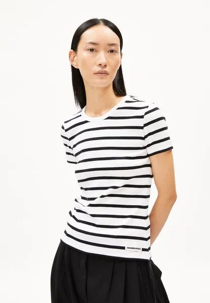 ARMEDANGELS ARMEDANGELS KARDAA STRIPES Damen Ripp-T-Shirt aus Bio-Baumwoll Mix, White-black, – Produktbild 1 von 4