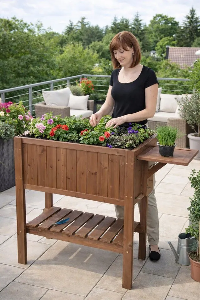 matrasa Hochbeet mit Tisch CUBE 1 - Gemüsebeet Kräuterbeet für Balkon & Terrasse, Braun, – Produktbild 3 von 3