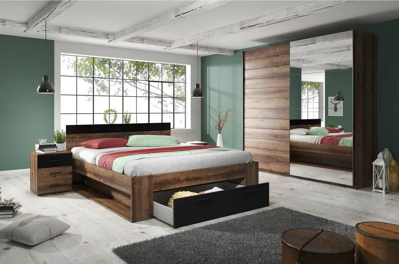 Home affaire Schlafzimmer-Set Beta Komplettschlafzimmer in 3 Farben und 2 Bettgrößen, (4-tlg), wahlweise in 3 Farben und 2 Bettgrößen, Schwarz, – Produktbild 1 von 6