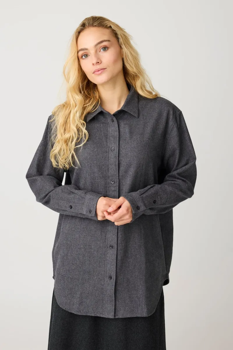 KnowledgeCotton Apparel KnowledgeCotton Apparel Damen vegan Hemd Vega Lockere Passform Flanell Dunkelgrau Meliert, Grau, – Produktbild 2 von 2