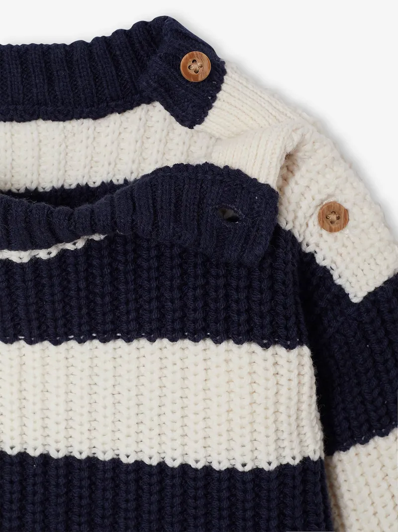 Vertbaudet Gestreifter Baby Strickpullover, Marine, – Produktbild 2 von 2