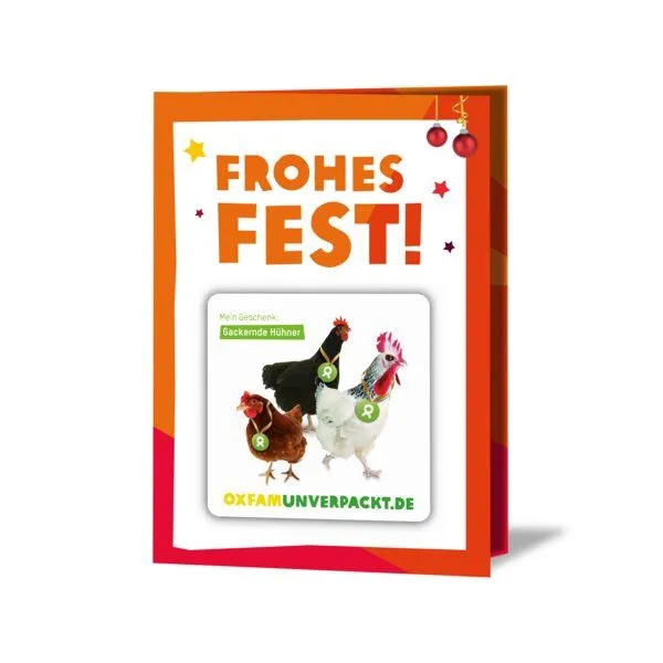 OxfamUnverpackt OxfamUnverpackt Spenden-Geschenk "Gackernde Hühner" (Weihnachtskarte mit Magnet) – Produktbild 1 von 2