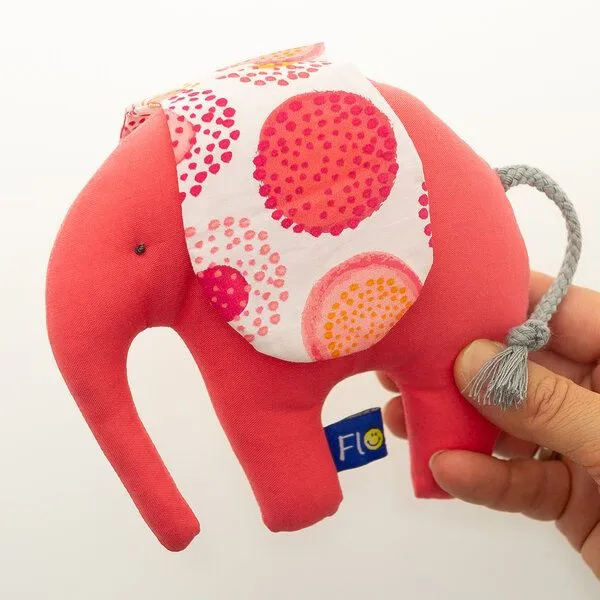 Flosinn Flosinn Knistertier Baby Kleiner Elefant Bio-Greifling, Rosa rot orange, – Produktbild 1 von 4