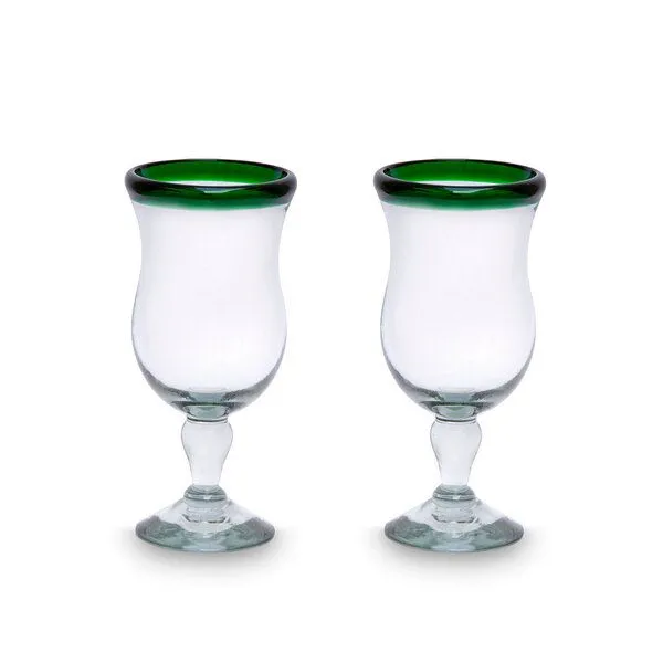 Mitienda Shop Mitienda Shop Cocktailgläser 2er Set grüner Rand geschwungen, Mundgeblasene Gläser aus Mexiko – Produktbild 1 von 2