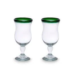 Mitienda Shop Mitienda Shop Cocktailgläser 2er Set grüner Rand geschwungen, Mundgeblasene Gläser aus Mexiko – Produktbild 1 von 1