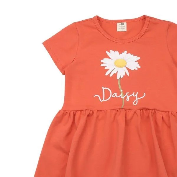 Walkiddy Kinderkleid GOTS zertifiziert, orange, „Wild Flowers“, Kurzarm, Blumen-Print, weich – Walkiddy, Orange, – Produktbild 3 von 3