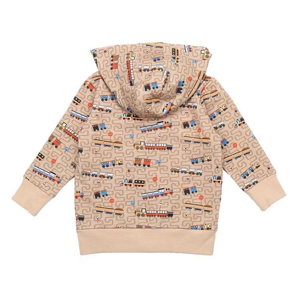 Walkiddy Walkiddy Kinder Sweatjacke GOTS zertifiziert, braun, Zug-Allover „Tiny Trains“, Reißverschluss, weich, Braun, – Produktbild 2 von 2